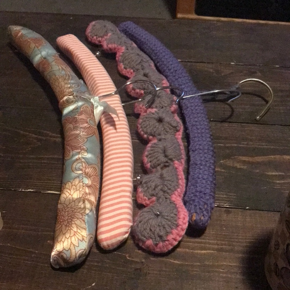 Vintage crochet n fabric hangers